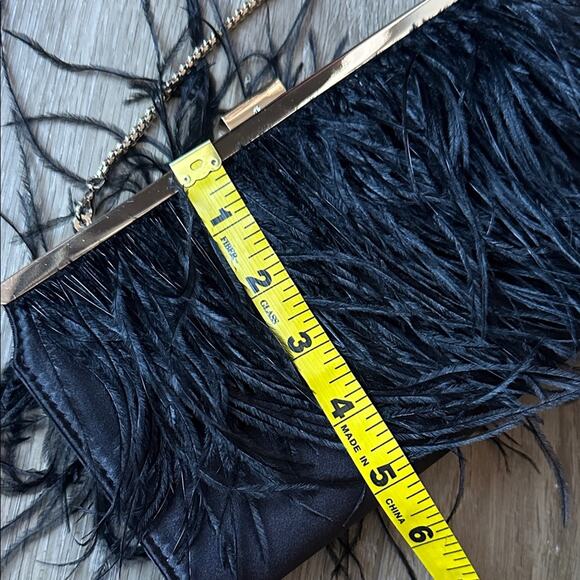 BCBGMaxAzria Black Feathered Clutch Gold Chain - Picture 10 of 12